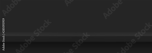Black 3d shelf on the wall. Wooden horizontal realistic empty shelf