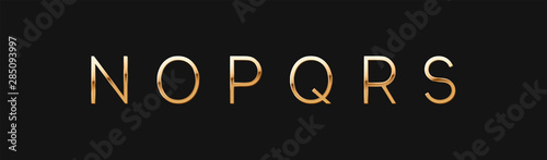 Golden elegant letter N, O, P, Q, R, S. Chic Design sign isolated on black background. Gold Alphabet, font luxury. vector illustration