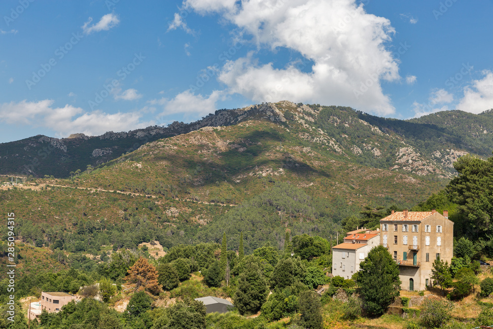 Mountain landscape in Vivario, Corsica, France.