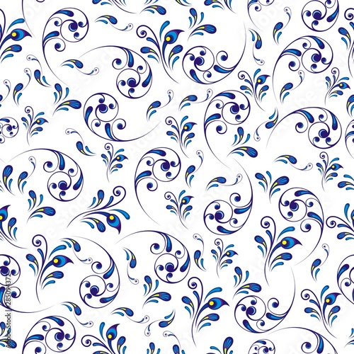 Vector seamless pattern with stylized peacock feather. Floral pattern