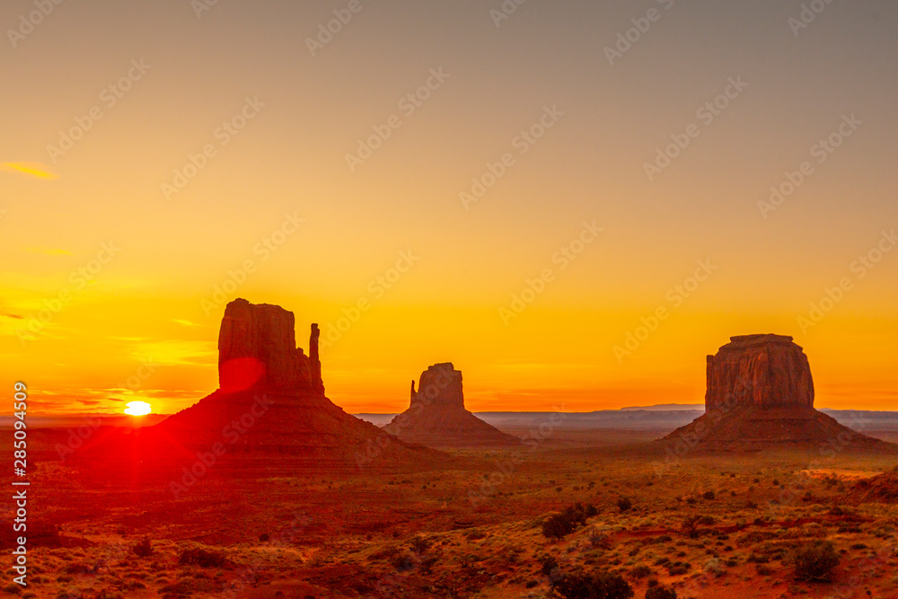 Red sunrise in the beautiful Monument Valley, Utah