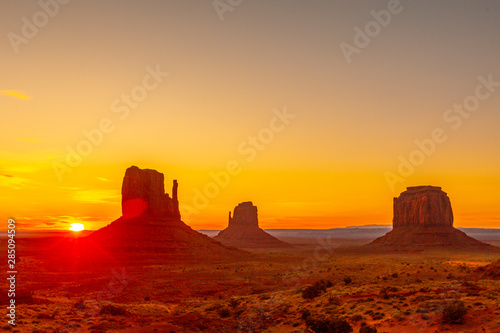 Red sunrise in the beautiful Monument Valley, Utah