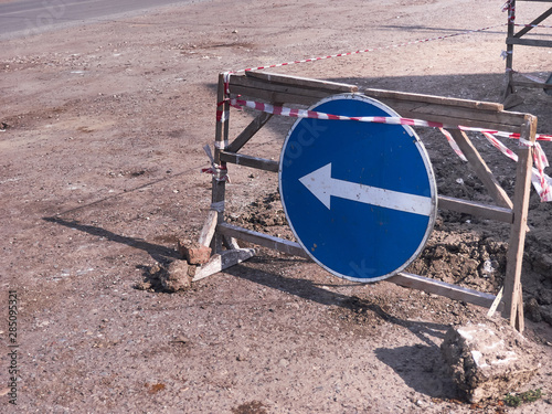 repair work, sign on the road direction and detour.