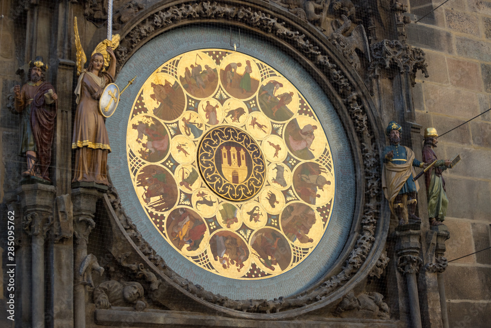 Astronomic clock on the Old Town Hall tower at Staromestska square in Prague