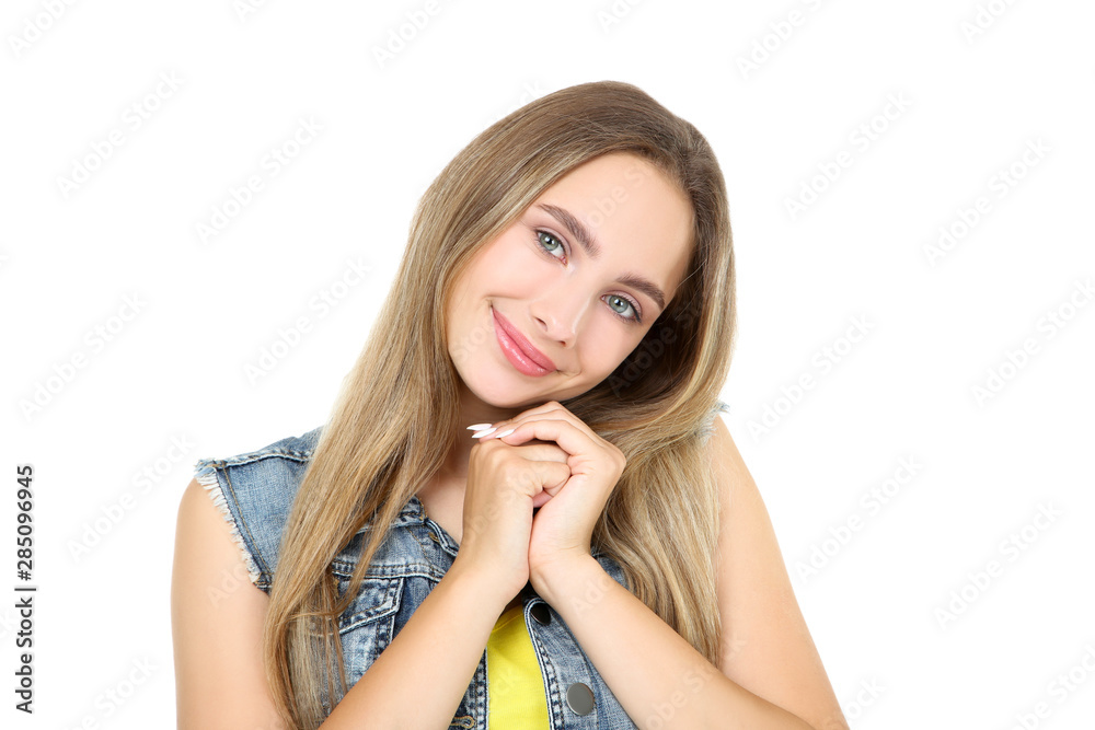 Beautiful young woman isolated on white background Beautiful young woman isolated on white background