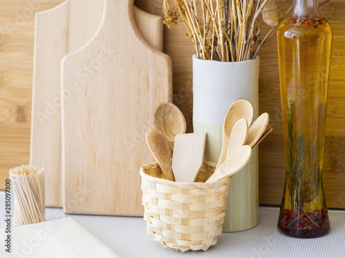 Arrangement with wooden kitchen products photo