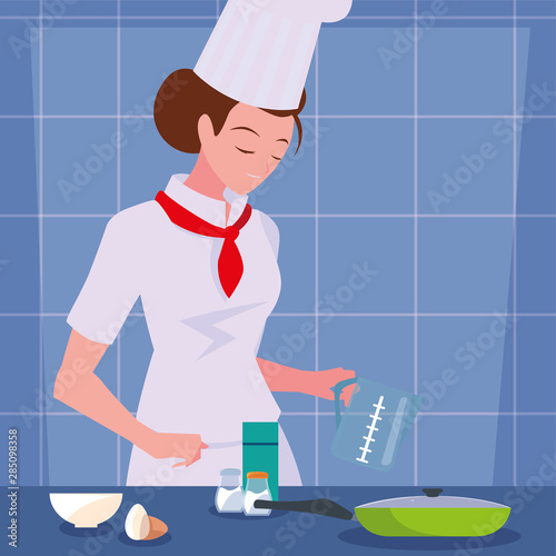 woman chef food preparation cooking