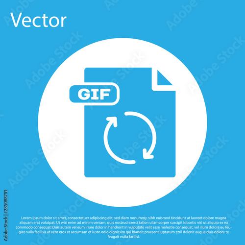Blue GIF file document. Download gif button icon isolated on blue background. GIF file symbol. White circle button. Vector Illustration