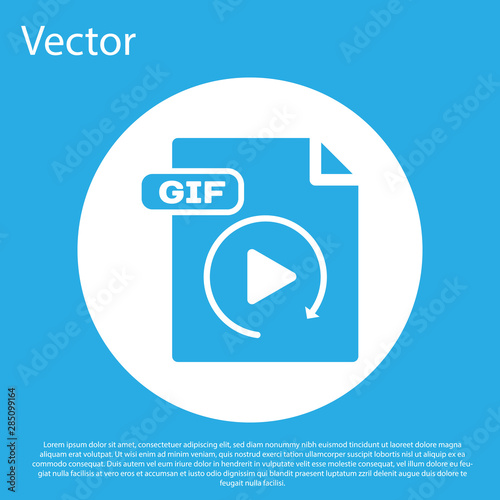 Blue GIF file document. Download gif button icon isolated on blue background. GIF file symbol. White circle button. Vector Illustration