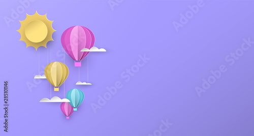 Cute papercut hot air balloon background for kids