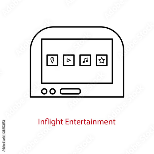 Inflight entertainment screen icon on an airplane seatback.