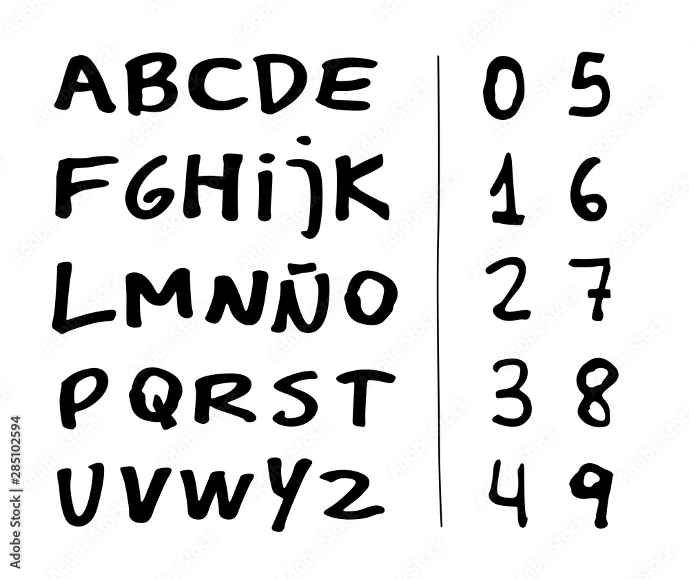 Hand drawn font alphabet and numbers set. Typography. Vector text illustration. Hand drawn font alphabet and numbers set. Typography. Vector text illustration.