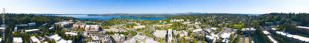 Mercer Island Washington 360 panoramic Aerial View Bellevue Seattle Skylines