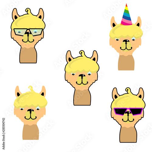 Set of funny llama silhouette isolated on white background. Logo and symbol of symbol of Peru. Web line image for label and poster. Flat designe. Coloring pictures.