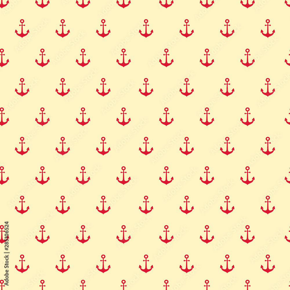 Red anchor seamless pattern on beige background. Vector illustration. Red anchor seamless pattern on beige background. Vector illustration.