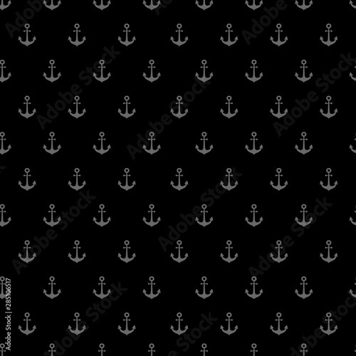 Gray anchor seamless pattern on black background. Vector illustration.