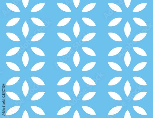 Vector seamless geometric pattern. White flowers, blue background.