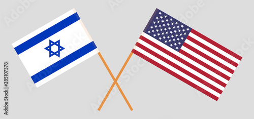 Israel and USA. Crossed Israeli and United States of America flags