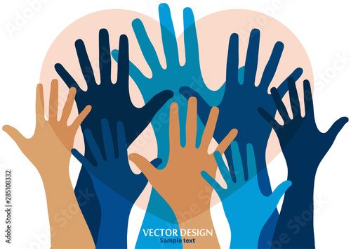 Raised hands aspiring to the heart on a white background.The concept of charity, volunteering, love, kindness.