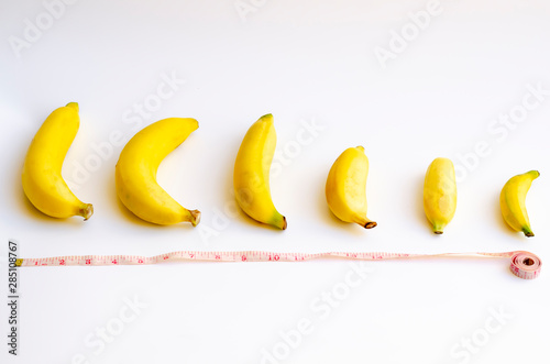Canvas Different size and shape of Banana compare, A penis Size compare concept