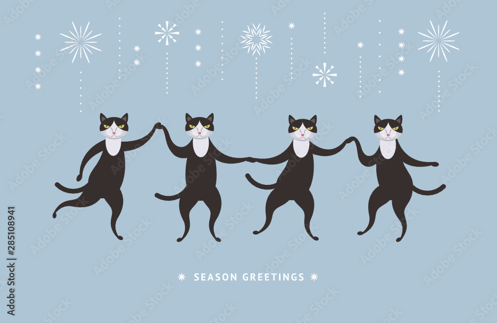 Cats dance , illustration for greeting card, banner, poster