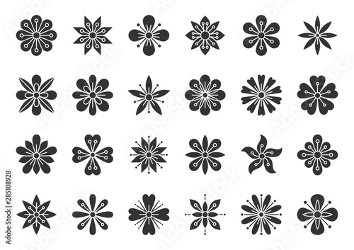 Abstract Flower black silhouette icons vector set
