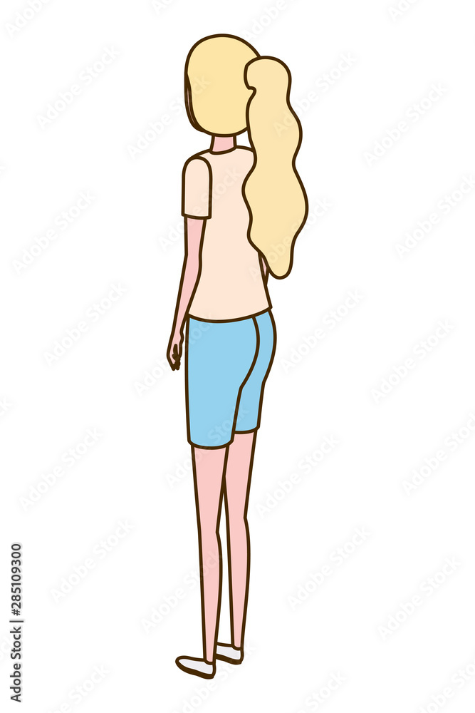 Fototapeta premium young woman of back position on white background