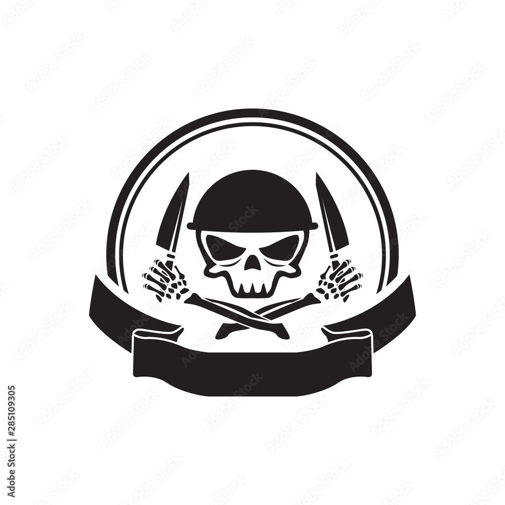 Skull army chef emblem logo hold knife illustration