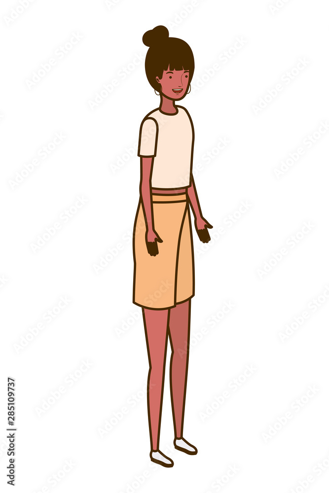 young woman standing on white background