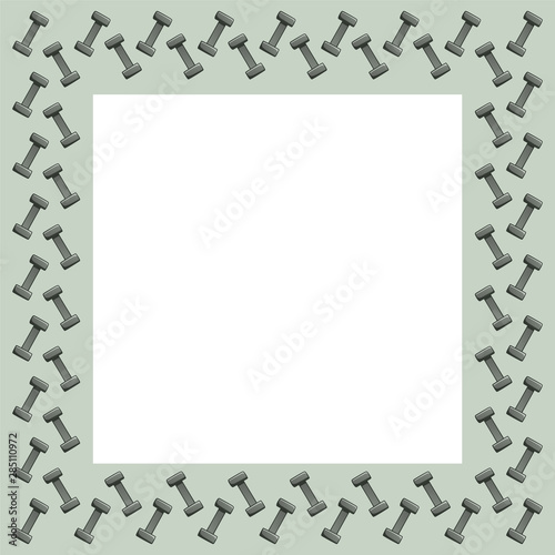 Square frame with dumbbells on a gray background