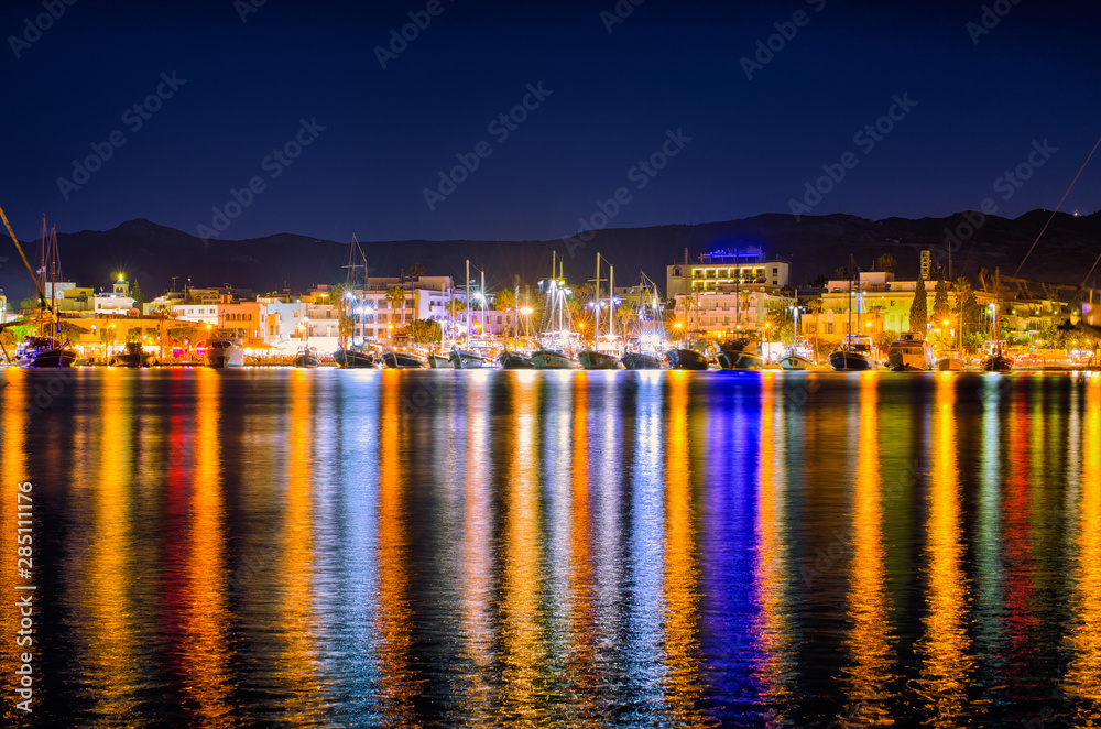 Port of Kos town during the night, Greece