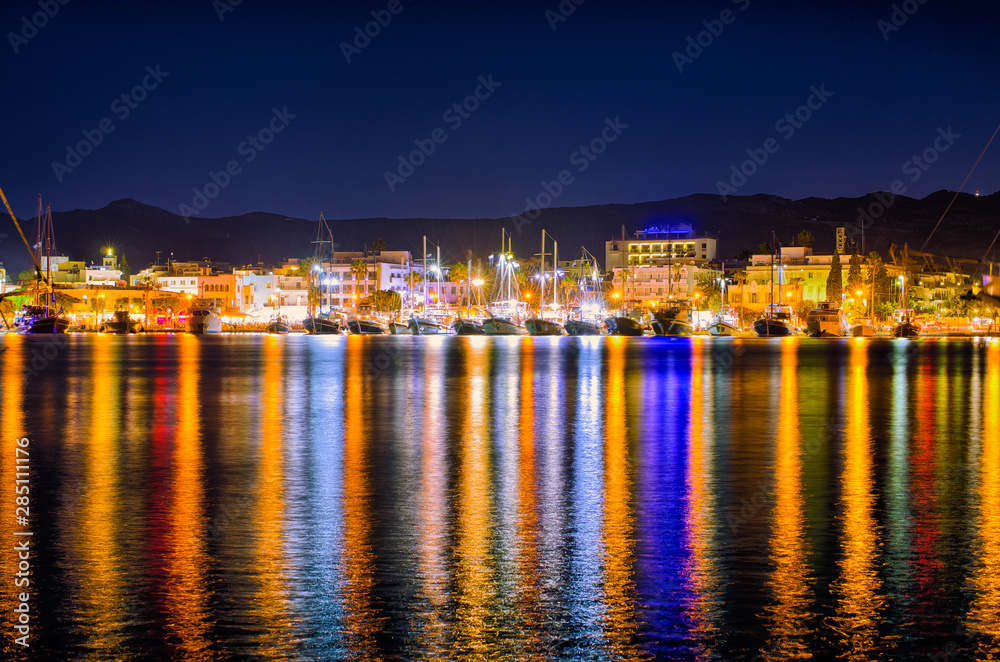 Fototapeta premium Port of Kos town during the night, Greece