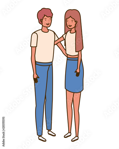 couple of people standing on white background