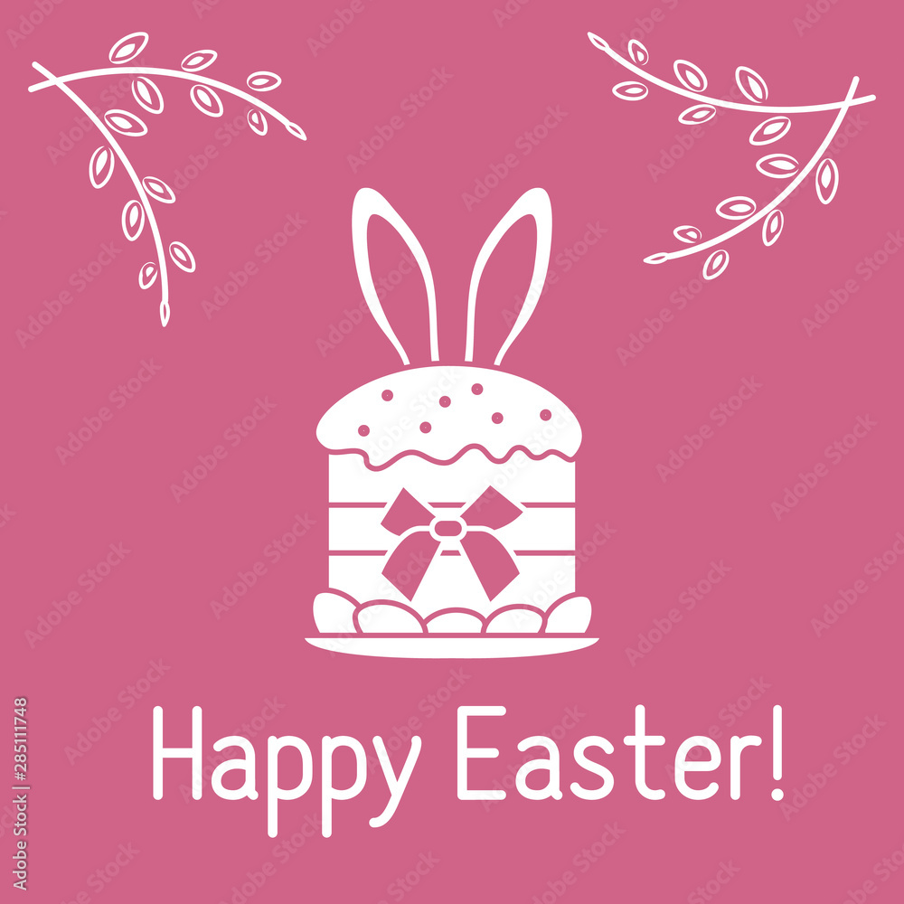 Easter cake, bunny ears, willow branches. Linear Easter cake, bunny ears, willow branches. Linear