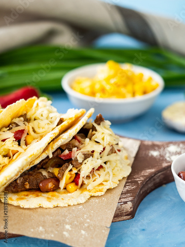 Mexican corn tortillas with vegetables photo