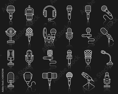 Microphone simple black line icons mic vector set