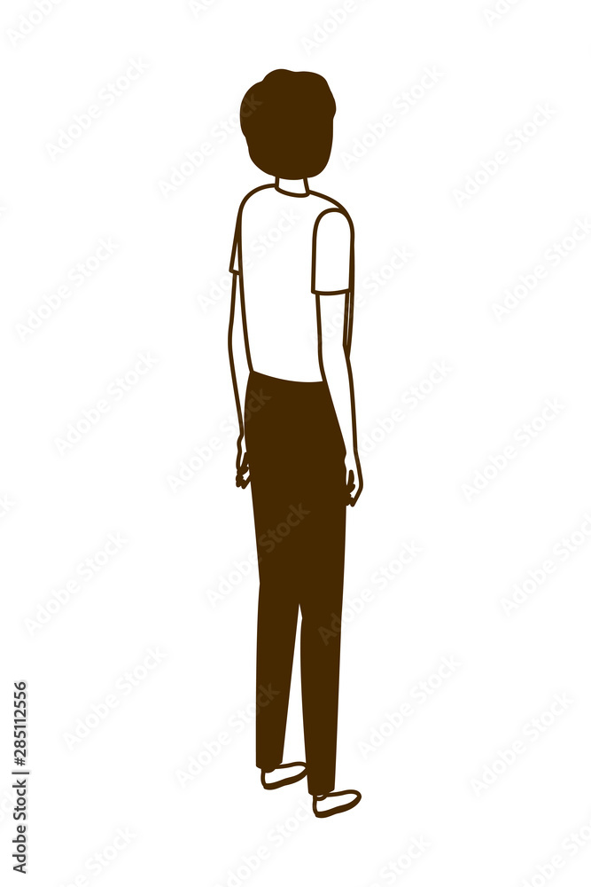 young man of back position on white background