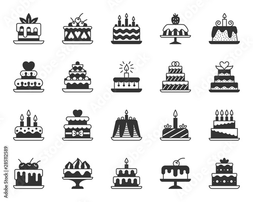 Cake Dessert black silhouette icons vector set