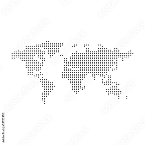 Black halftone dotted world map.illustration. Dotted map in flat design. illustration isolated on white background