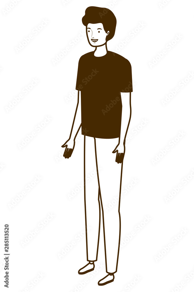 silhouette of young man standing on white background