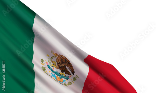 Background with realistic flag of Mexico isolated on white background. Vector element for Independence Day, Constitution Day, Flag Day, Revolution Day Memorial.