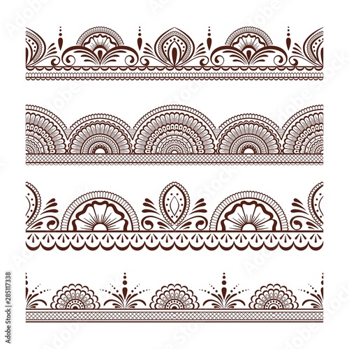 Collection seamless border with floral ornament mehendi style.Decorative pattern ethnic style for your design