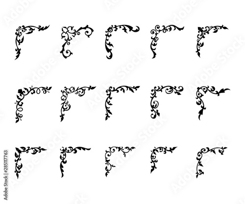 Corner vintage damask style collection isolated on white background. Decorative element set for your design