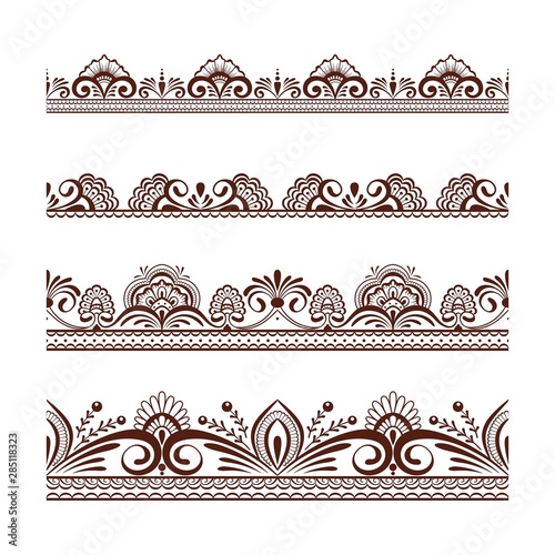 Collection seamless border with floral ornament mehendi style.Decorative pattern ethnic style for your design