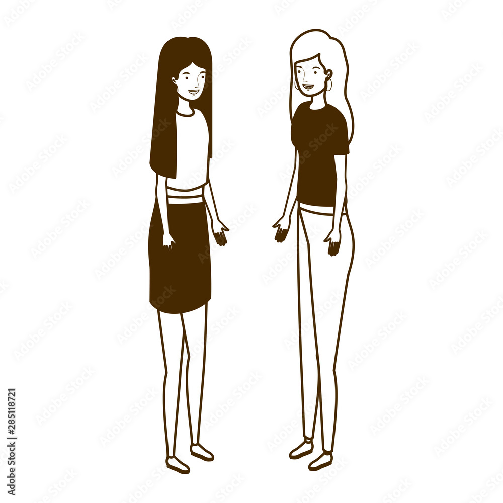 silhouette of young women standing on white background silhouette of young women standing on white background