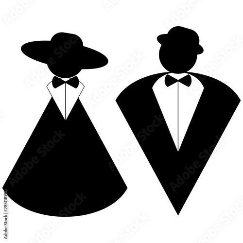 Vintage Signs for toilet wc with silhouette lady and gentleman in victorian hats and clothes