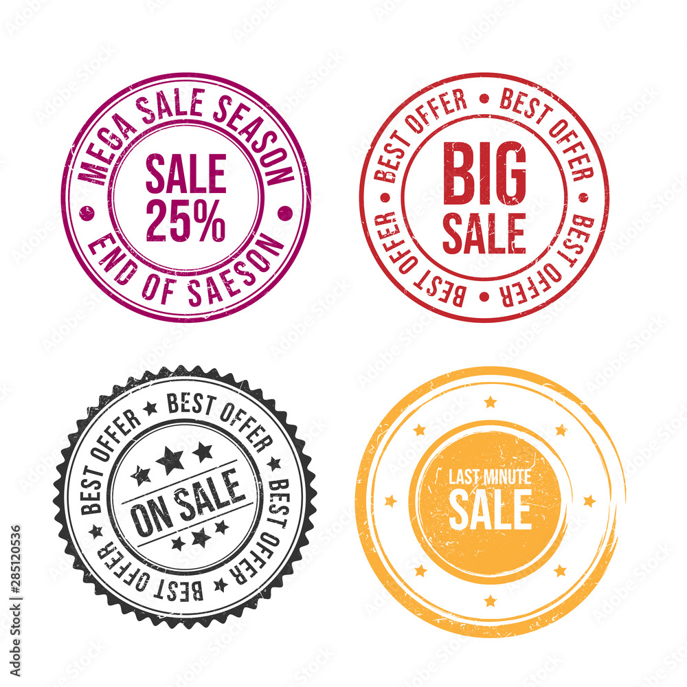 Discount sale grunge rubber stamp set. Grunge sale stamp vector image