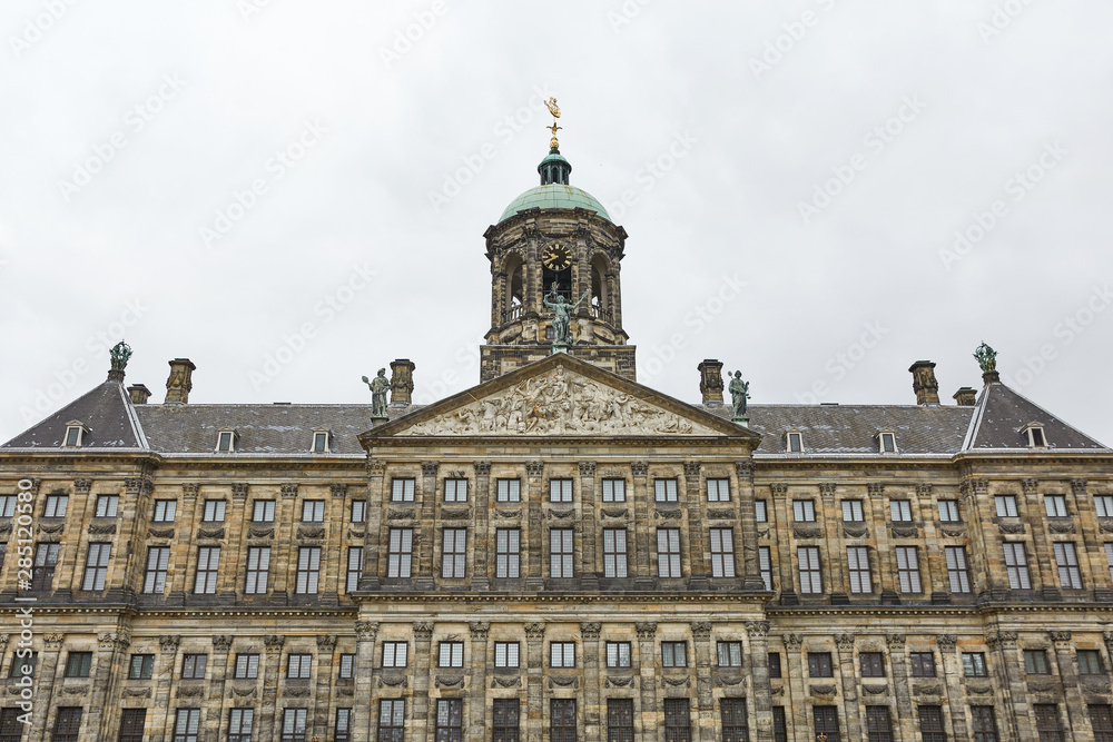 The Royal Palace on Dam Square in Amsterdam Netherlands. Built as city hall during Dutch Golden Age in seventeenth century