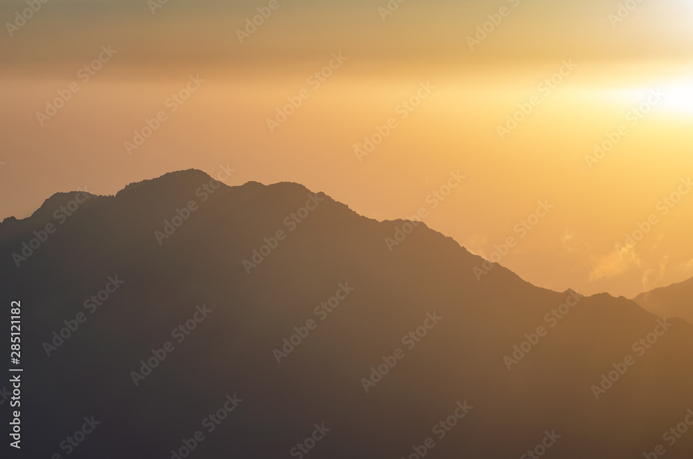 View from the mountain of Moses, a beautiful sunrise in the mountains of Egypt