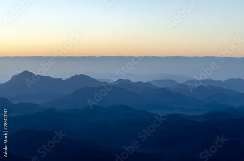 View from the mountain of Moses, a beautiful sunrise in the mountains of Egypt © andrei310